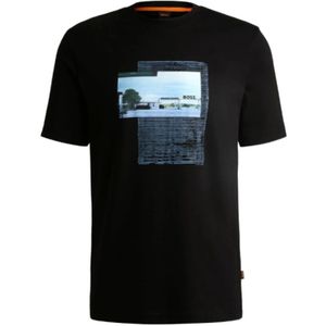 Hugo Boss - Heren T-shirt - Zwart - Katoen - Voorkant Print