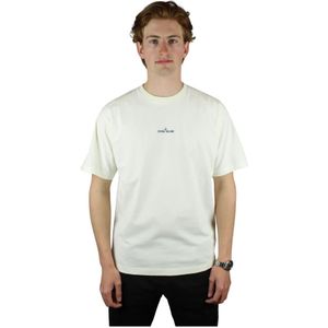 Stone Island - T-Shirt - Crème - Katoen - Gedrukt Logo