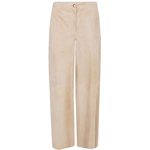Via Masini 80, Dames, Broeken, Beige, Maat: S Suède,