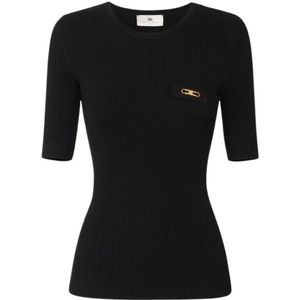 Elisabetta Franchi, Dames, Truien, Zwart, Maat: L Polyamide,