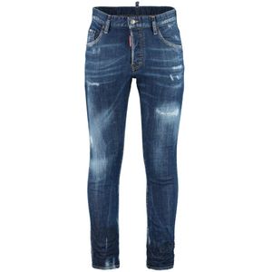 Dsquared2 Versleten 5-Pocket Jeans met Metalen Details , Blue , Heren , Maat: S