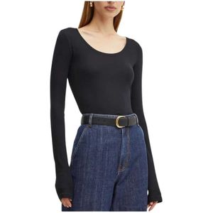 Hugo Boss, Dames, Tops, Zwart, Maat: L Katoen,