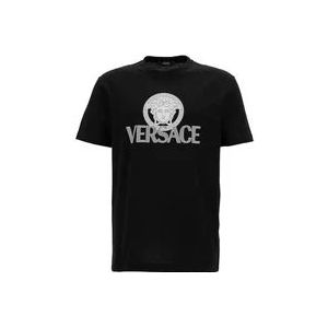 Versace Zwart T-shirt met Logo Print , Black , Heren , Maat: S