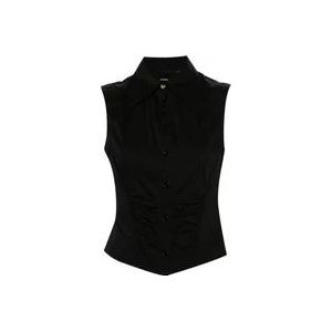 Pinko Zwarte Mouwloze Poplin Overhemd , Black , Dames , Maat: L