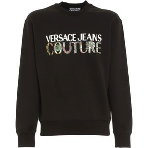 Versace Jeans Couture, Heren, Sweatshirts & Hoodies, Zwart, Maat: XL Katoen,