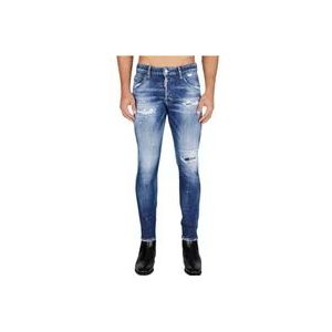 Dsquared2 Skater Jeans - Medium Wassing met Witte Verfvlekken , Blue , Heren , Maat: L