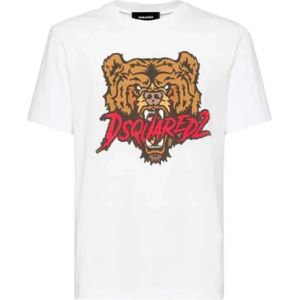 Dsquared2 Grafische Print Katoenen T-shirt , White , Heren , Maat: XS