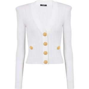 Balmain Geknipte gebreide vest , White , Dames , Maat: 2XS