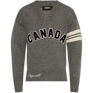 Dsquared2, Heren, Truien, Grijs, Maat: L Wol,