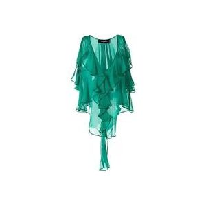 Dsquared2 Zijden Crêpe V-hals Blouse , Green , Dames , Maat: XS