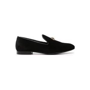Versace Zwarte fluwelen loafers met Medusa-detail , Black , Heren , Maat: 40 EU