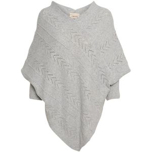 Cream - Lichtgrijze Gebreide Poncho - Dames - V-hals - 100% Polyester
