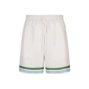 Casablanca Witte Zijden Gestreepte Shorts , White , Heren , Maat: M