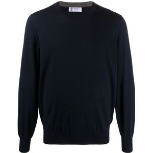 Brunello Cucinelli, Heren, Truien, Blauw, Maat: M Wol,
