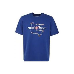 Casablanca Colombes Vlag Bedrukt T-Shirt , Blue , Heren , Maat: S