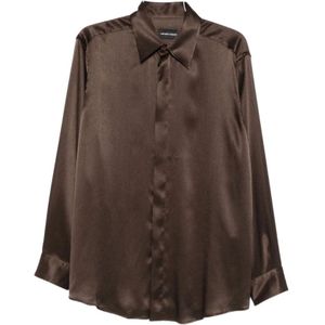 Emporio Armani, Heren, Overhemden, Bruin, Maat: M