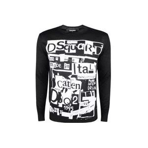Dsquared2 Zwarte Gebreide Sweatshirt met Bedrukt Logo en Metalen Details , Black , Heren , Maat: XL