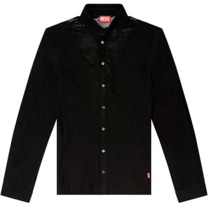 Diesel - Devoré Panel - Overhemd - Zwart - Katoen Polyester Elastaan
