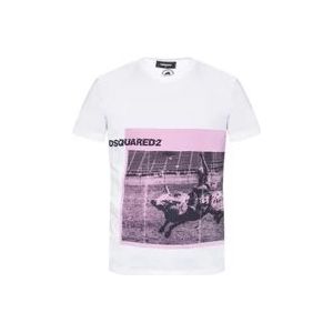 Dsquared2 Wit Katoenen T-Shirt, Gemaakt in Italië , White , Heren , Maat: S