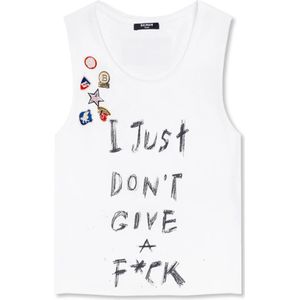 Balmain Witte Mouwloze T-shirt van Katoen , White , Dames , Maat: L