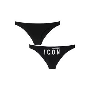 Dsquared2 Iconische katoenen bikinibroekjes , Black , Dames , Maat: L