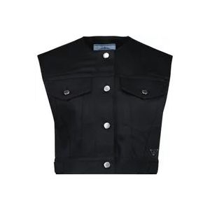 Prada Denim Mouwloos Vest , Black , Dames , Maat: M