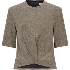 Dante 6 Champagne Lurex Top met Knoopdetail , Beige , Dames , Maat: XS