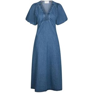 Neo Noir, Dames, Jurken, Blauw, Maat: S Denim,