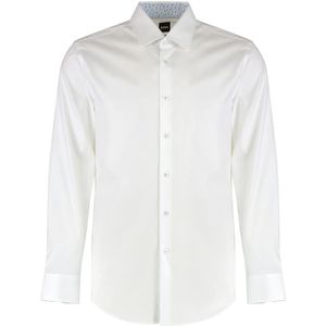 BOSS - Zakelijk Overhemd - Wit - Viscose - Lange Mouwen - Kentkraag