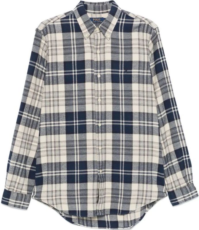 Ralph Lauren - Overhemden - Veelkleurig - Katoen - Flanellen Shirt - Ruiten Offwhite/Marineblauw