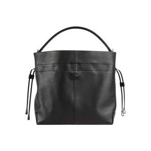 Tod's Zwarte Leren Medium Handtas - Tijdloze Stijl , Black , Dames , Maat: ONE Size