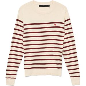 VERO MODA - VMDORY - Trui - Crème/Wijnrood - Gebreide Truien