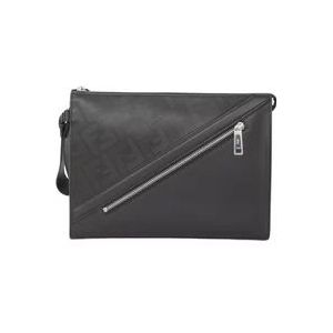 Fendi Stijlvolle Zwarte Leren Clutch , Black , Heren , Maat: ONE Size