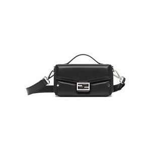 Fendi Zwarte leren crossbody tas met FF sluiting , Black , Heren , Maat: ONE Size