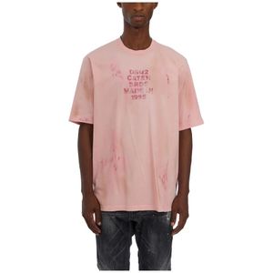 Dsquared2 Ruimvallend Sportief T-Shirt , Pink , Heren , Maat: M