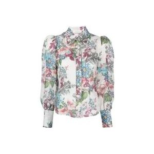 Zimmermann Bloemenprint Linnen en Zijden Shirt , Multicolor , Dames , Maat: M