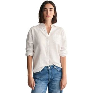 Gant, Dames, Blouses & Shirts, Wit, Maat: S Linnen,