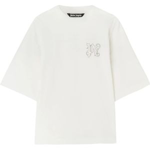 Palm Angels, Heren, Tops, Wit, Maat: M Katoen,