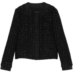 Emporio Armani, Dames, Truien, Zwart, Maat: 2XS Tweed,