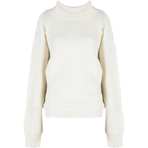 Silvian Heach - Vesten - Beige - Rondgebreide Trui met Gestreepte Rand