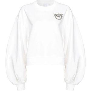 Pinko, Dames, Sweatshirts & Hoodies, Wit, Maat: M Katoen,