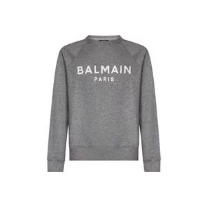 Balmain Grijze Biologisch Katoenen Crewneck Sweatshirt , Gray , Heren , Maat: M