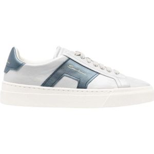 Santoni Dubbele gesp metallic leren sneakers , White , Dames , Maat: 39 1/2 EU