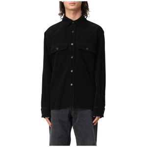 Saint Laurent, Heren, Overhemden, Zwart, Maat: L Corduroy,