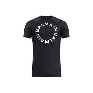 Balmain Zwarte Swim T-shirt met Logo Print , Black , Heren , Maat: 3XL