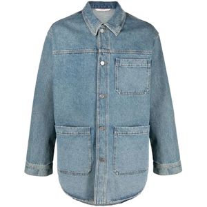 Valentino, Heren, Overhemden, Blauw, Maat: S Denim,