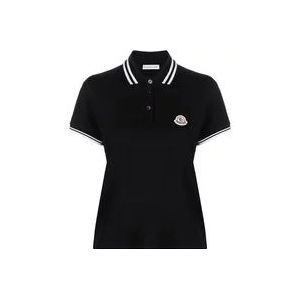 Moncler Zwart Gestreept Polo met Logo Patch , Black , Dames , Maat: S