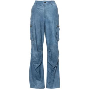 Salvatore Santoro, Dames, Broeken, Blauw, Maat: S Leer,