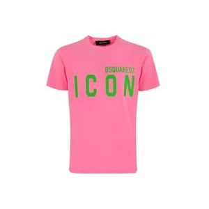 Dsquared2 Heren T-shirt van katoen met logo , Pink , Heren , Maat: L