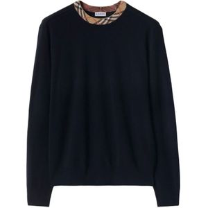 Burberry - Blauwe Geribbelde Crew Neck Sweater - Heren - Vesten
